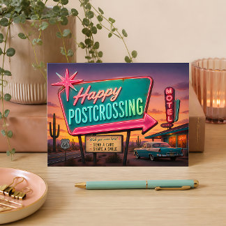 Retro Route 66 Happy Postcrossing Desert Motel Postcard
