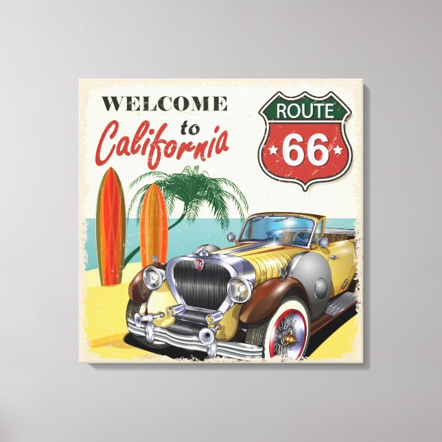 Retro  Route 66 "Welcome to California" poster, Canvas Print (Front)