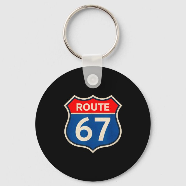 Retro Route 67 Meme Six Seven Aura Energy Number 6 Key Ring (Front)