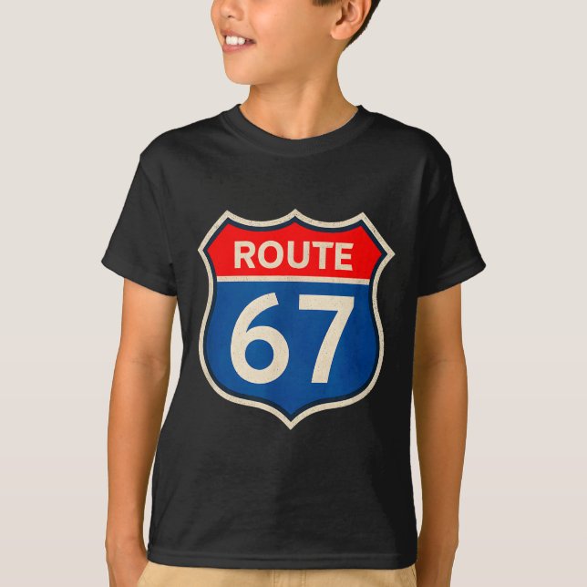 Retro Route 67 Meme Six Seven Aura Energy Number 6 T-Shirt (Front)