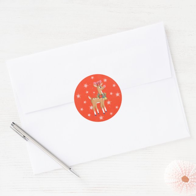 Retro Rudolph Reindeer Red Classic Round Sticker (Envelope)