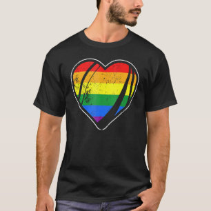 Retro Rugby Heart Rainbow Flag LGBT Gay Pride Mont T-Shirt