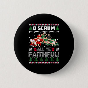 Retro Rugby O Scrum All Ye Faithful Ugly Merry Chr 6 Cm Round Badge