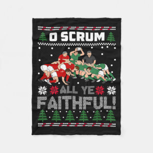 Retro Rugby O Scrum All Ye Faithful Ugly Merry Chr Fleece Blanket