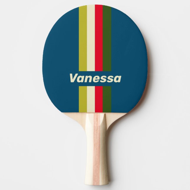 Retro Rugby Pin Striped with Name Ping Pong Paddle (Front)