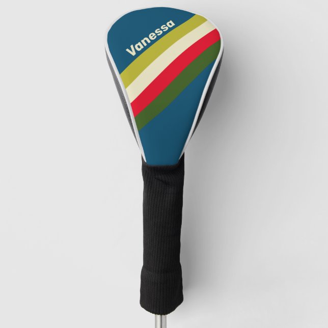 Retro Rugby Striped with Name Golf Head Cover (Front)