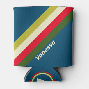 Retro Rugby Stripes with Name Can Cooler
