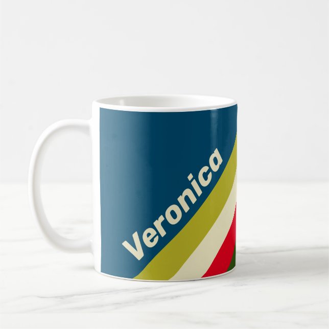 Retro Rugby Stripes with Name Coffee Mug (Left)