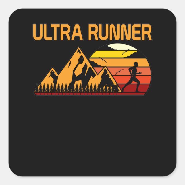 Retro Runner Half Marathon Running Lover Graphic Square Sticker (Front)