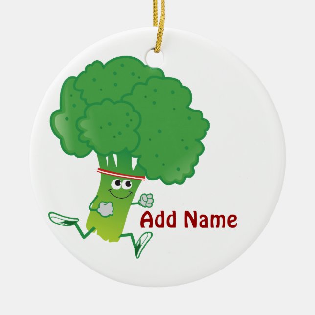 Retro Running Broccoli Ceramic Tree Decoration (Front)