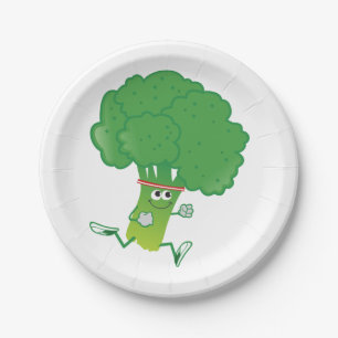 Retro Running Broccoli Paper Plate