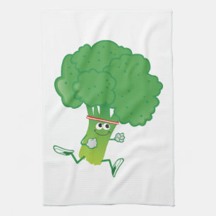Retro Running Broccoli Tea Towel