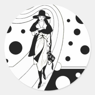 Retro Runway Model, Vintage Art Deco Fashion Classic Round Sticker