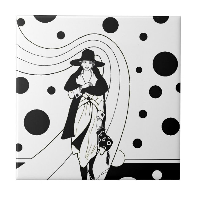 Retro Runway Model, Vintage Art Deco Fashion Tile (Front)