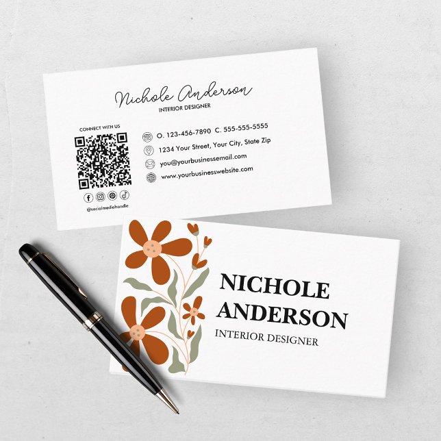 Retro Rust Floral  Business Card (Creator Uploaded)