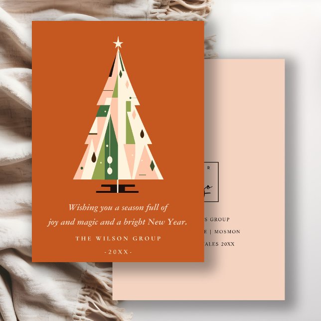 Retro Rust Geometric Christmas Tree Business Logo Holiday Card (Creator Uploaded)