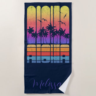 Retro Rustic Aloha Palm Beach House Vacation Towel