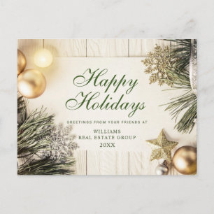 Retro Rustic Christmas Ornament Corporate Greeting Holiday Postcard