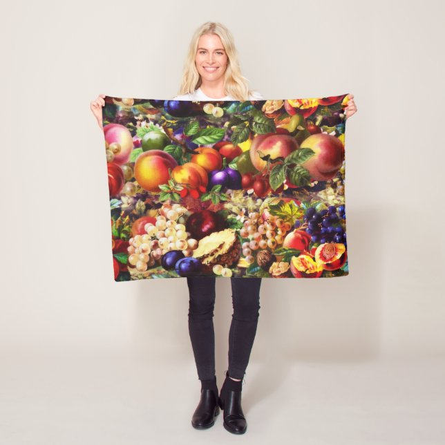 Retro Rustic Fresh Summer Tropical Fruit Vegetable Fleece Blanket (In Situ)