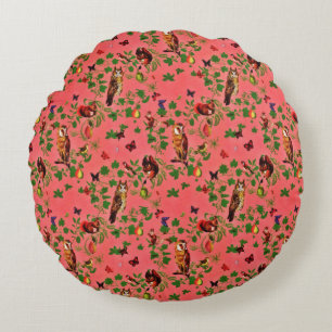 Retro Rustic Greenery Autumn Forest Watercolor Round Cushion