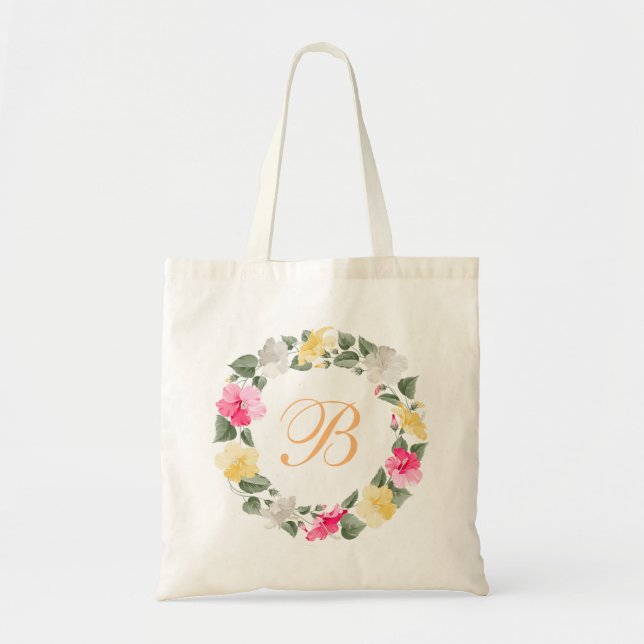 Retro rustic vintage Floral wreath tote bag (Front)