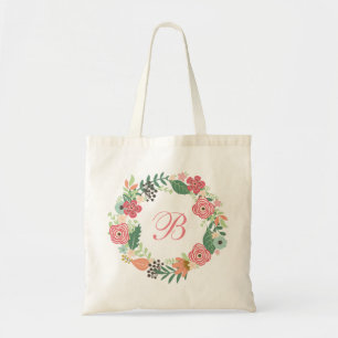 Retro rustic vintage Floral wreath tote bag