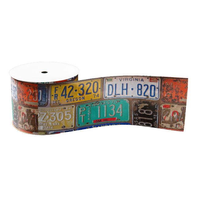 Retro Rusty License Plates Satin Ribbon Grosgrain Ribbon (Spool)