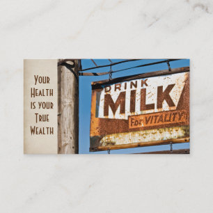 retro rusty milk sign for heath food business business card