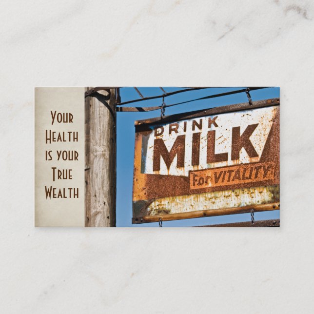 retro rusty milk sign for heath food business card (Front)