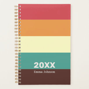 Retro Rusty Red Cream Brown Stripes Name Planner