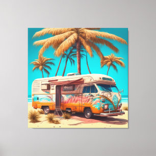 Retro RV and Palm Trees Canvas Print