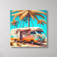 Retro RV and Palm Trees