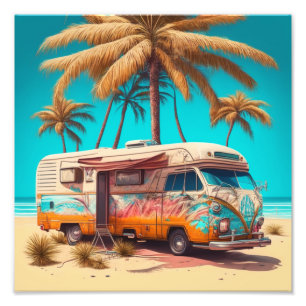 Retro RV and Palm Trees Photo Print