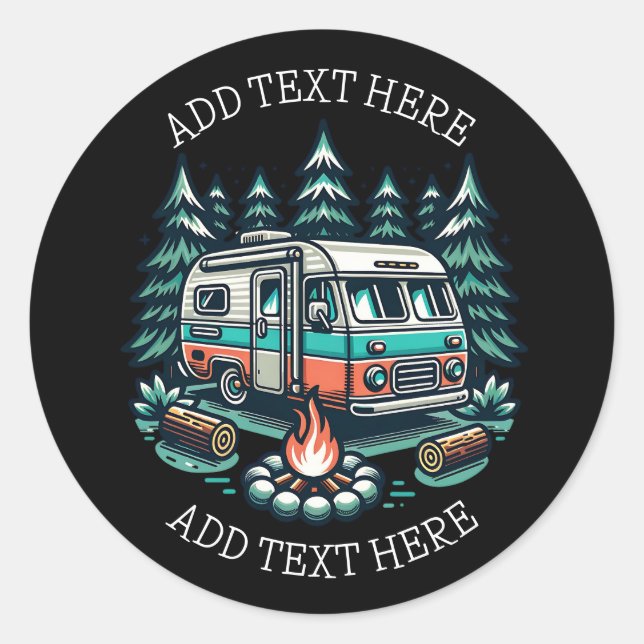 Retro RV Camper Campsite Personalised Classic Round Sticker (Front)