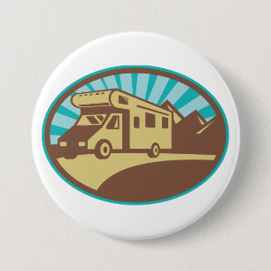 Retro RV Campervan Mountain Adventure Vintage Sun 7.5 Cm Round Badge