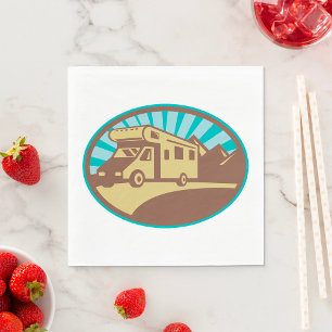 Retro RV Campervan Mountain Adventure Vintage Sun Napkin