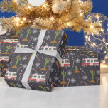 Retro Rv Desert Cactus Christmas Pattern Wrapping  Wrapping Paper<br><div class="desc">Pattern with illustrations of a retro rv motorhome,  cactus decorated with ornaments and Christmas lights,  candy canes,  snowflakes,  and stars.</div>