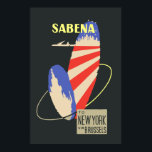 Retro Sabena Airlines to New York via Brussels Poster<br><div class="desc">Need help resizing, in inches or centimetres? Contact us. This illustration on another Zazzle gift? Contact us. You'll find the contact button above this description. Modern (new) vector art, inspired by a vintage Sabena ad or advertising brochure. In the right sphere you can recognise the New York skyline, and elements...</div>
