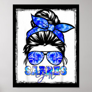 Retro Sabres Girl Messy Bun Sports Team Matching Poster