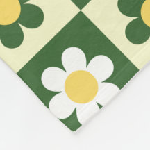 Retro Sage Green and Cream Daisy Chequerboard 