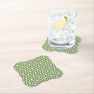 Retro Sage Green and Cream Daisy Chequerboard Paper Coaster