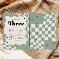 Retro Sage Green Checkered Young Wild 3rd Birthday