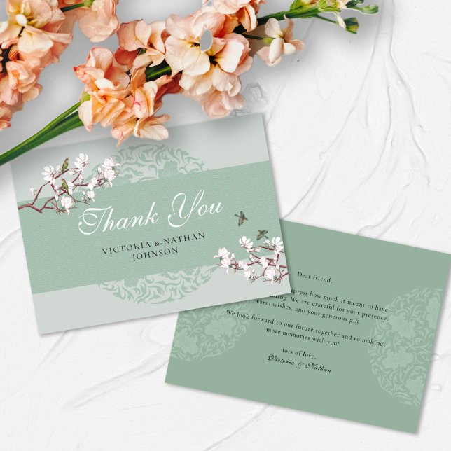 Retro Sage Green Chinoiserie Wedding Thank You (Creator Uploaded)