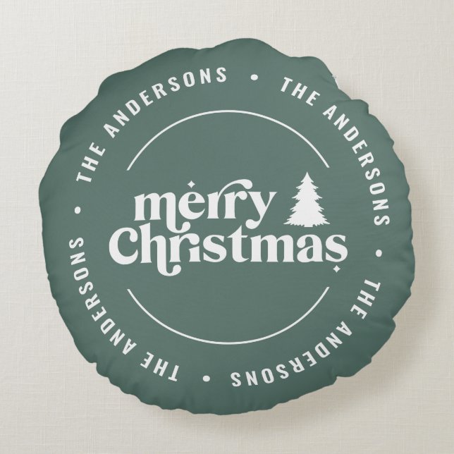 Retro Sage Green Christmas Modern Minimal Unique Round Cushion (Back)