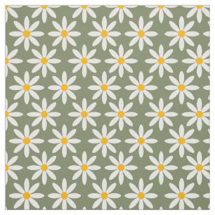 Retro Sage Green Daisies Floral Pattern   Fabric
