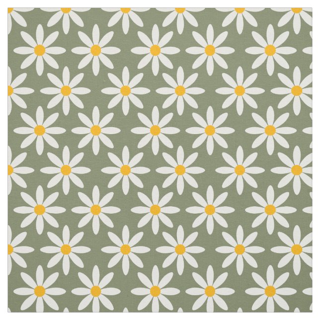 Retro Sage Green Daisies Floral Pattern   Fabric (Swatch)