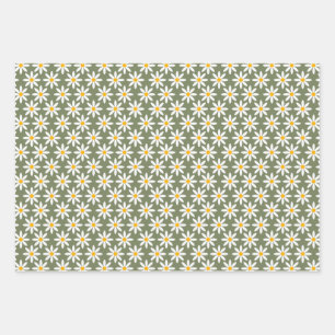 Retro Sage Green Daisies Floral Pattern  Wrapping Paper Sheet