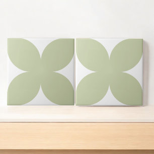 Retro Sage Green Floral Petal Mid Century Modern Tile