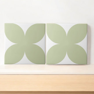 Retro Sage Green Floral Petal Mid Century Modern Tile