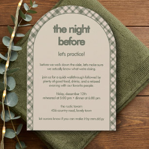 Retro Sage Green Plaid Rehearsal Dinner Invitation